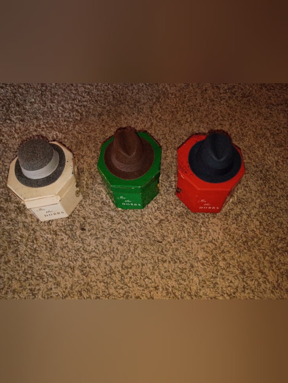 Mini Dobbs New York salesman sample hats in boxes set of three.